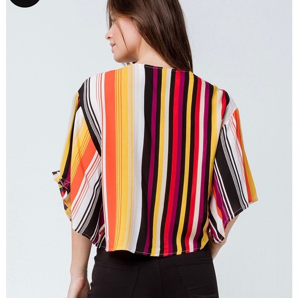 Tillys Polly & Esther Kimono Sleeve Crop Top Stripe Tie Front Top - Picture 10 of 12